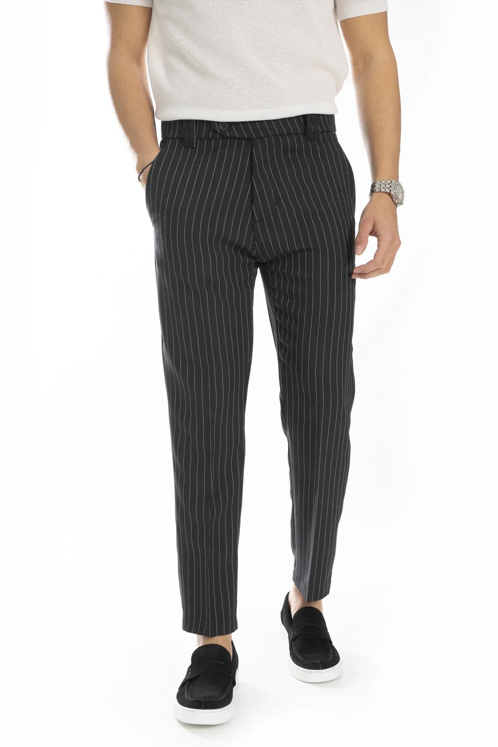 Pantalone Uomo Bottone Laterale Gessato Art. Pt187