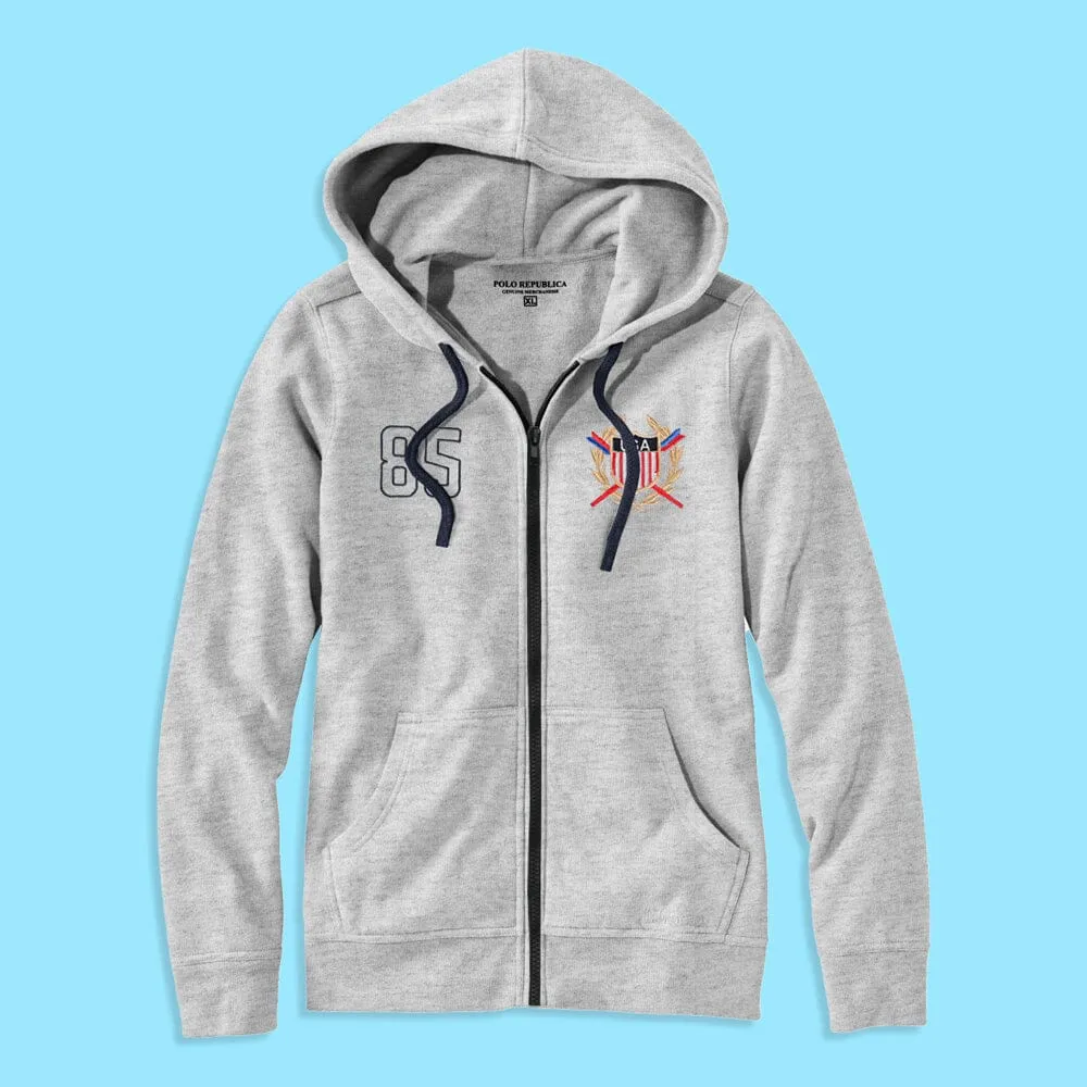 Polo Republica Men's USA Crest & 85 Embroidered Zipper Hoodie