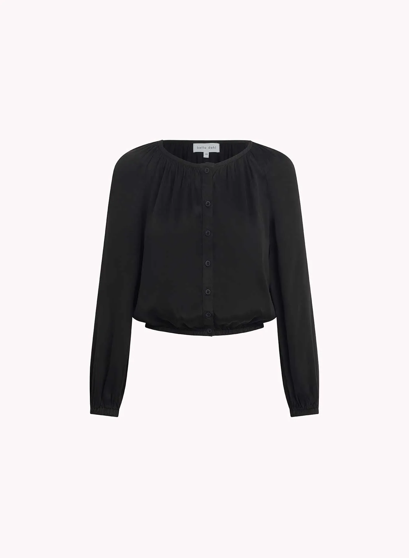 Shirred Button Front Blouse - Black