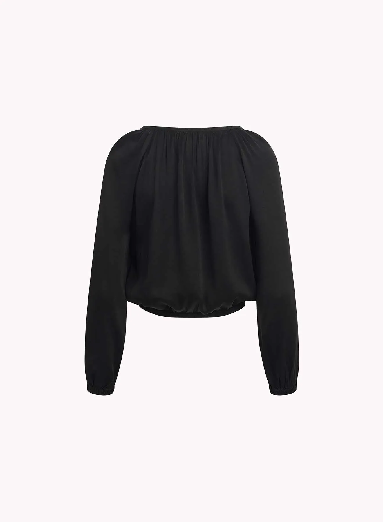Shirred Button Front Blouse - Black
