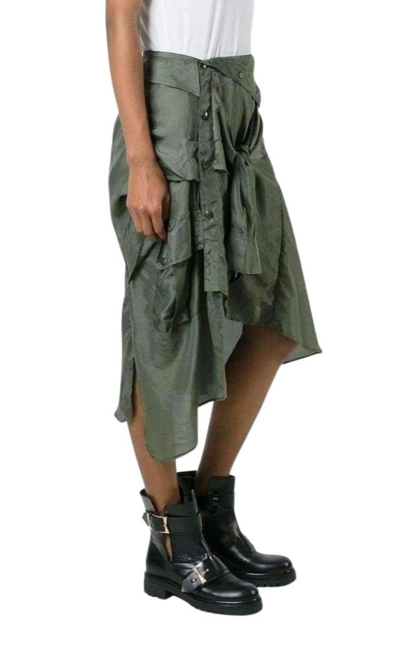 Shirt Style Asymmetric Silk Skirt