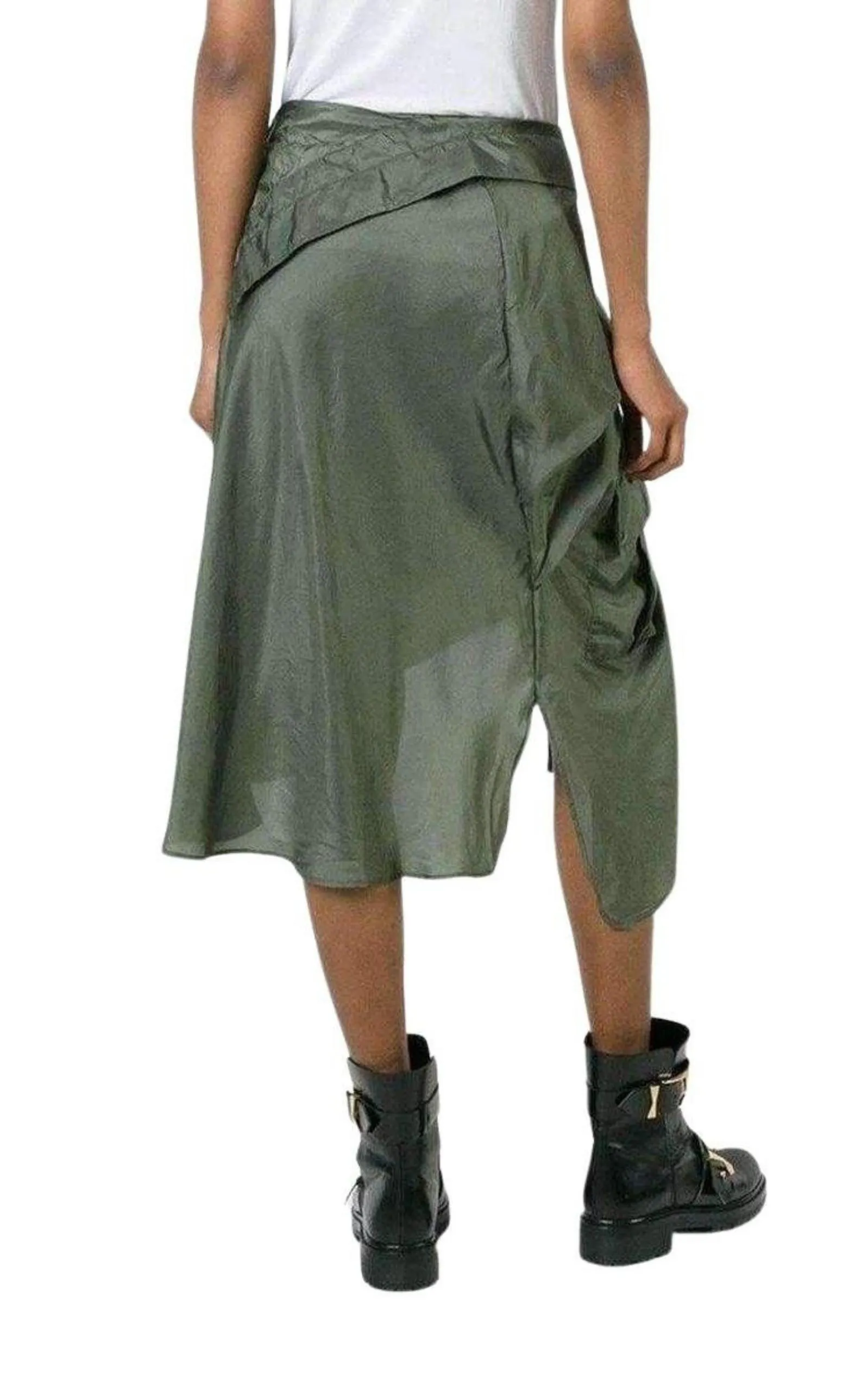 Shirt Style Asymmetric Silk Skirt