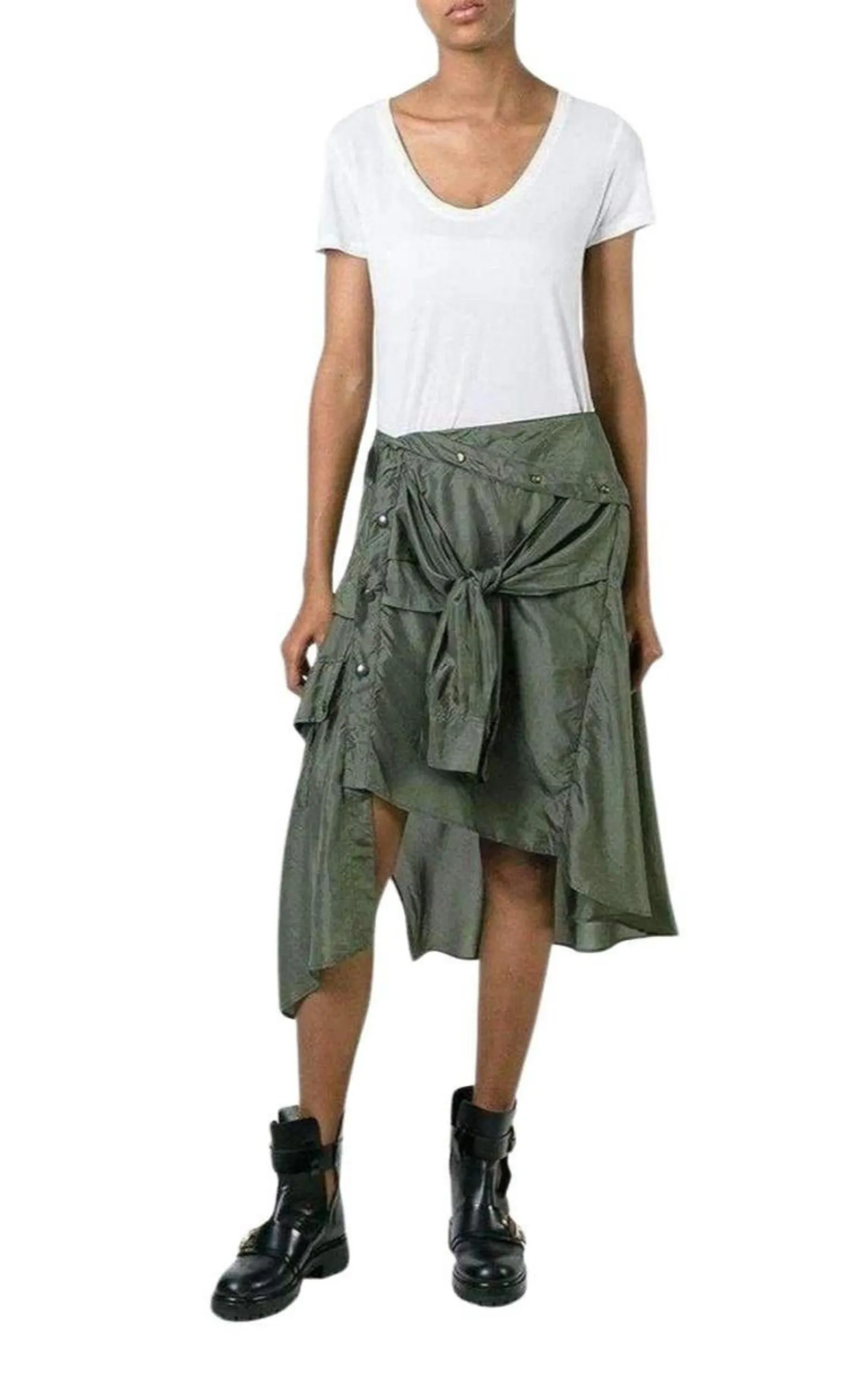 Shirt Style Asymmetric Silk Skirt