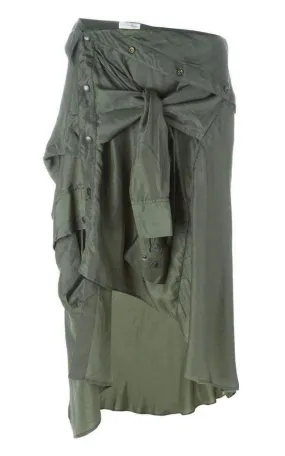 Shirt Style Asymmetric Silk Skirt