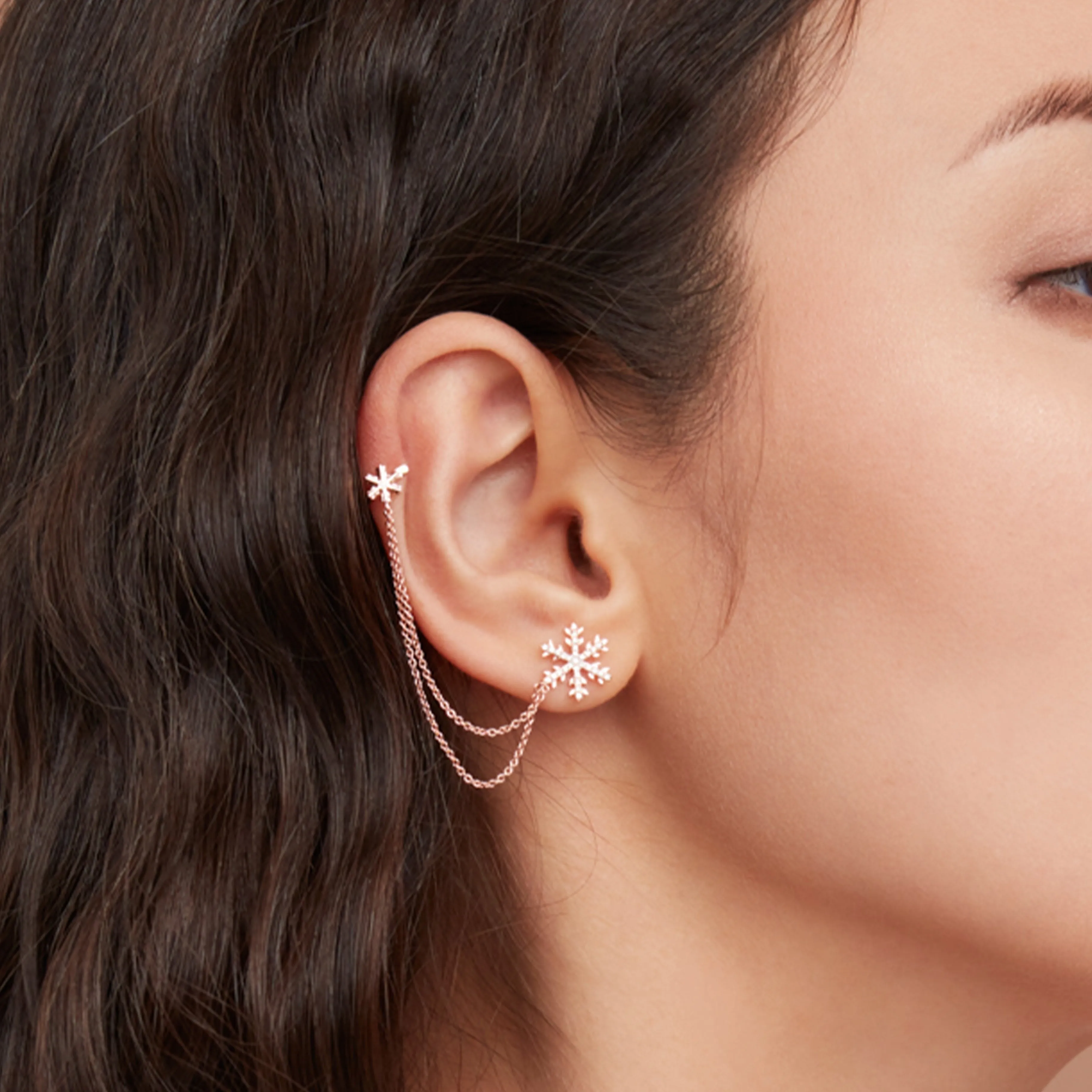 SNOWFLAKES DIAMOND CUFF EARRINGS