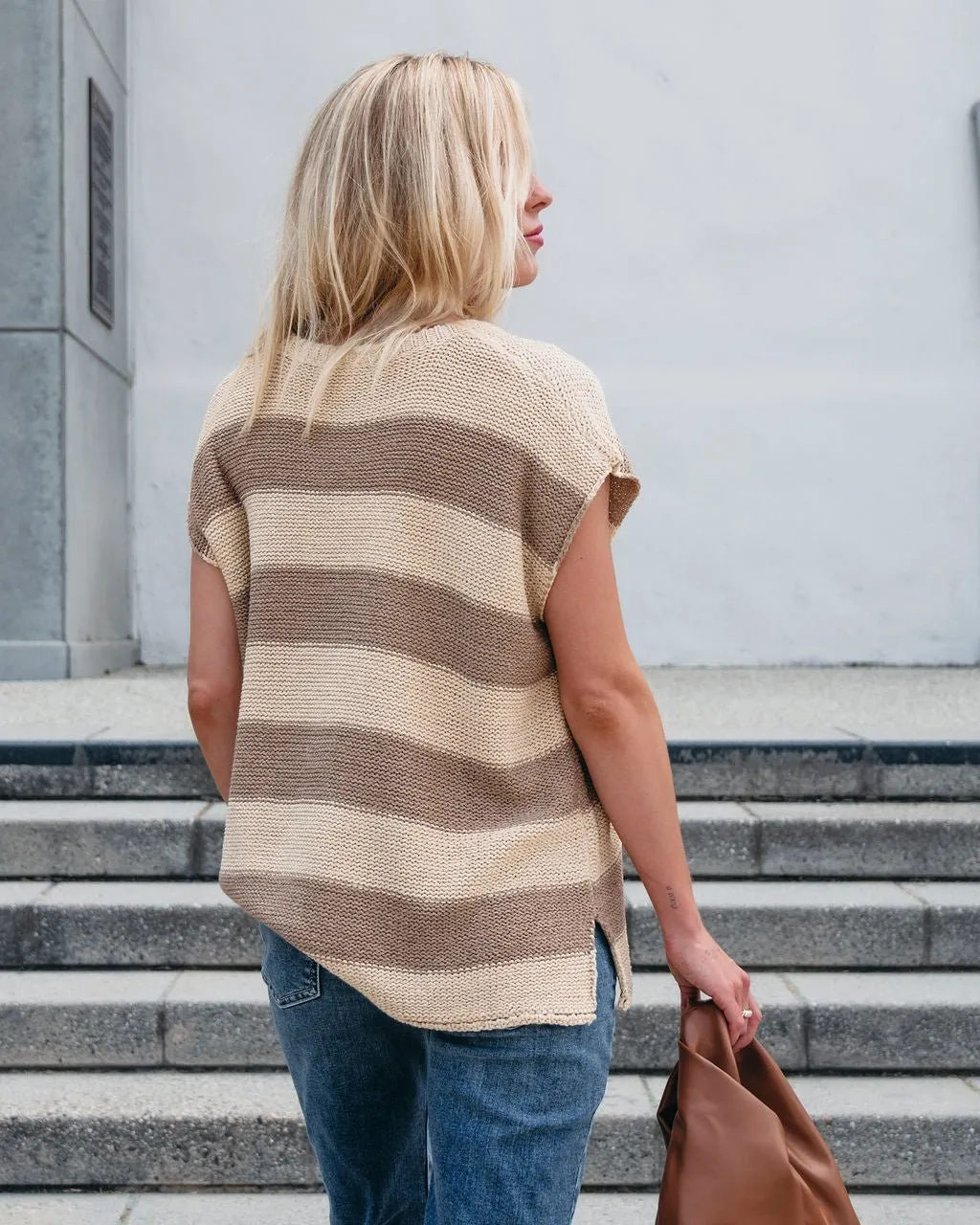 Tan and Mocha Striped Pullover Sweater