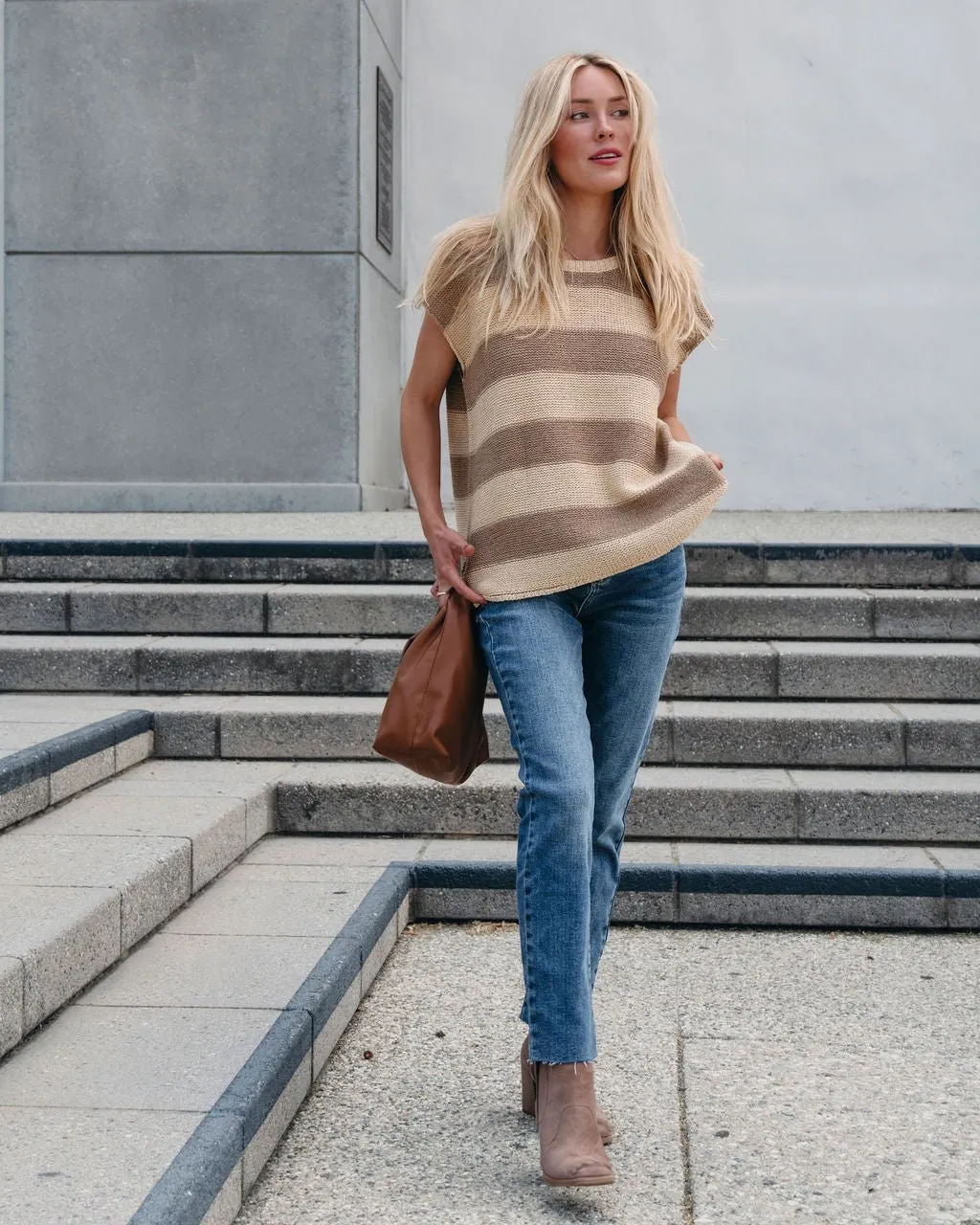 Tan and Mocha Striped Pullover Sweater