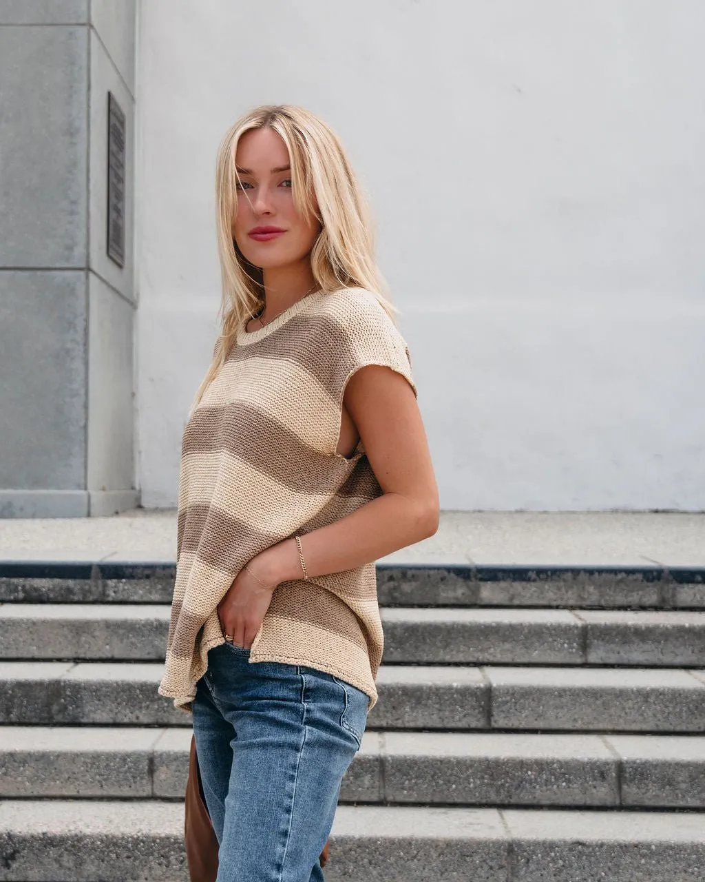 Tan and Mocha Striped Pullover Sweater