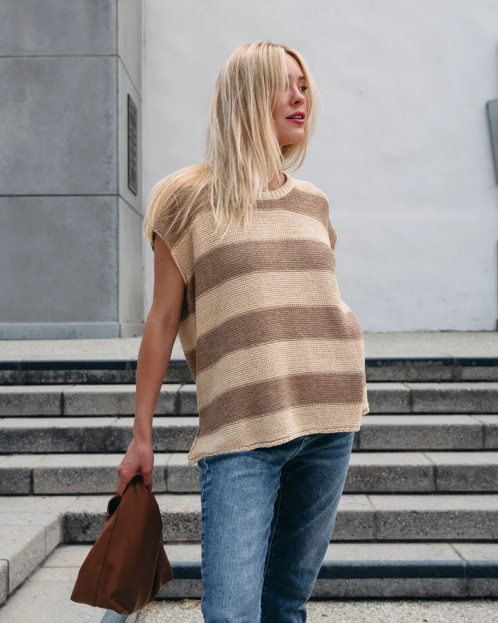 Tan and Mocha Striped Pullover Sweater