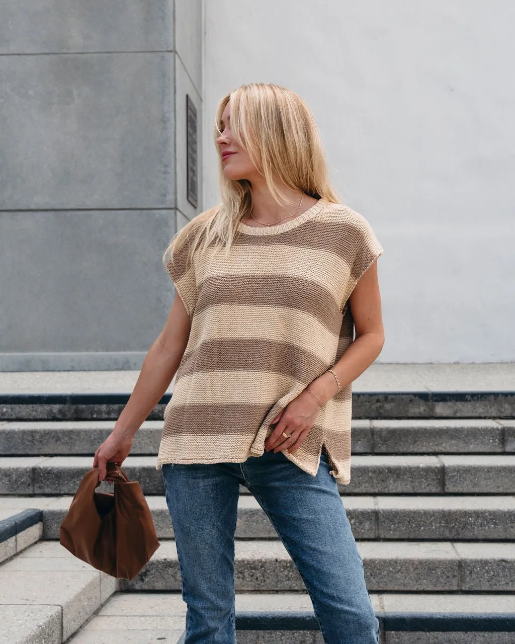 Tan and Mocha Striped Pullover Sweater