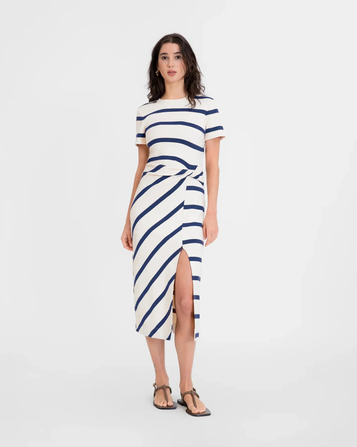 TANYA TAYLOR SHORT SLEEVE STRIPED CODY DRESS