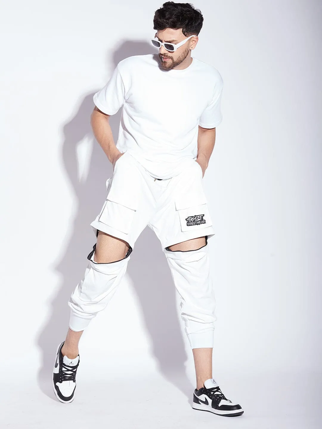 White Ninja Detachable Jogger Shorts