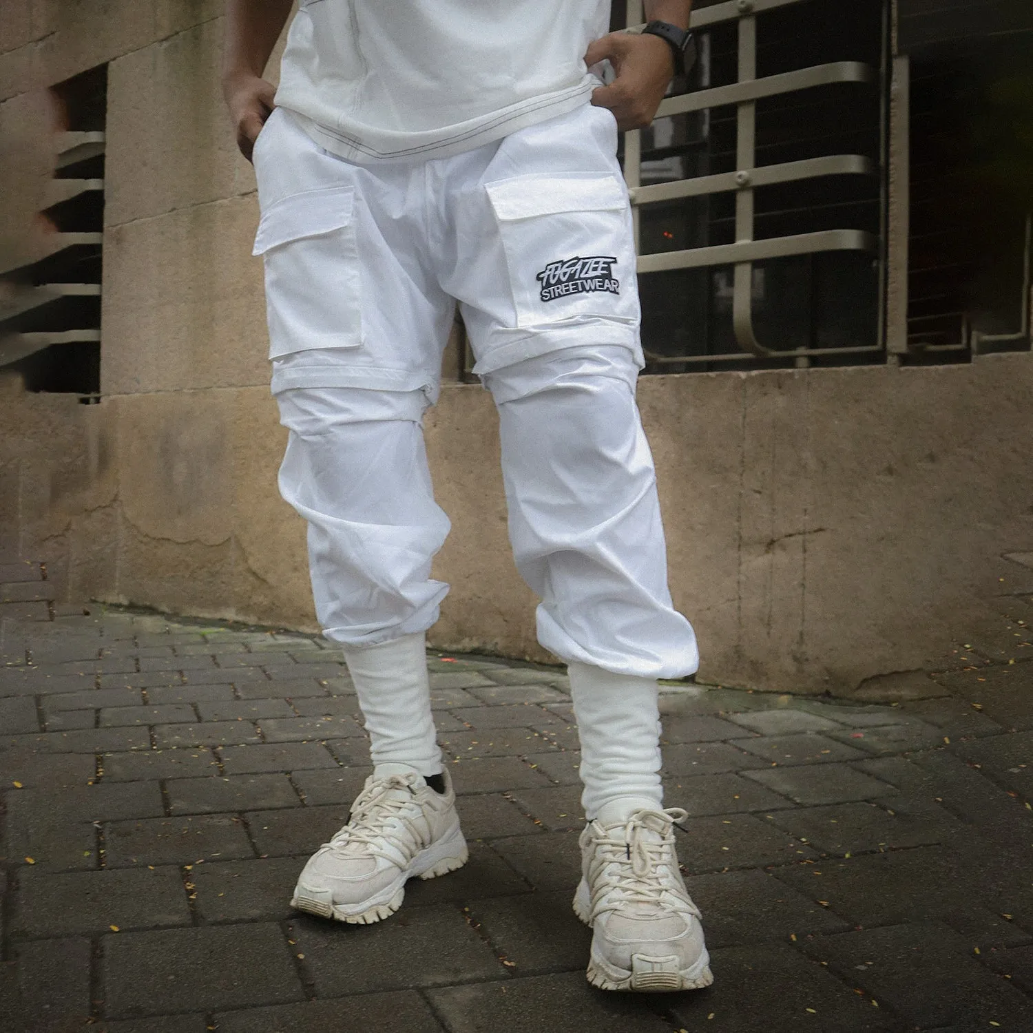 White Ninja Detachable Jogger Shorts