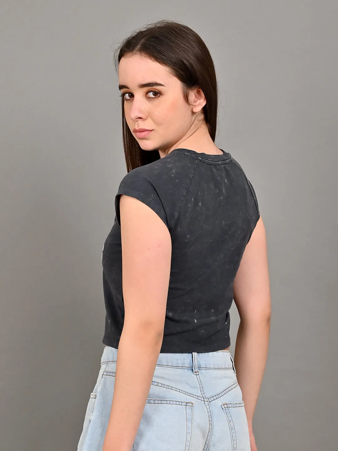 Women Black Crop T Shirt