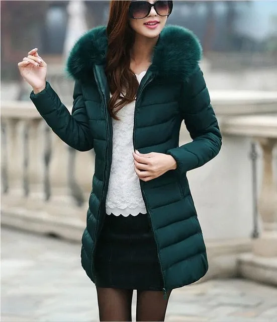 Women's Winter Plus Size Long Down Jacket Hat Female Winter Coat Women's Jackets Vintage White Duck Down Long Sleeve Coat