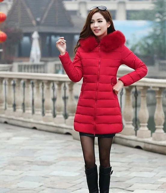 Women's Winter Plus Size Long Down Jacket Hat Female Winter Coat Women's Jackets Vintage White Duck Down Long Sleeve Coat