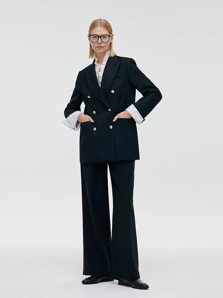 Worsted Wool Double-Breasted Women Blazer