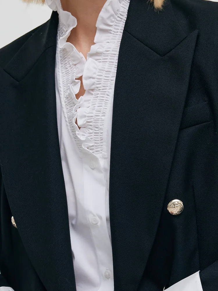 Worsted Wool Double-Breasted Women Blazer