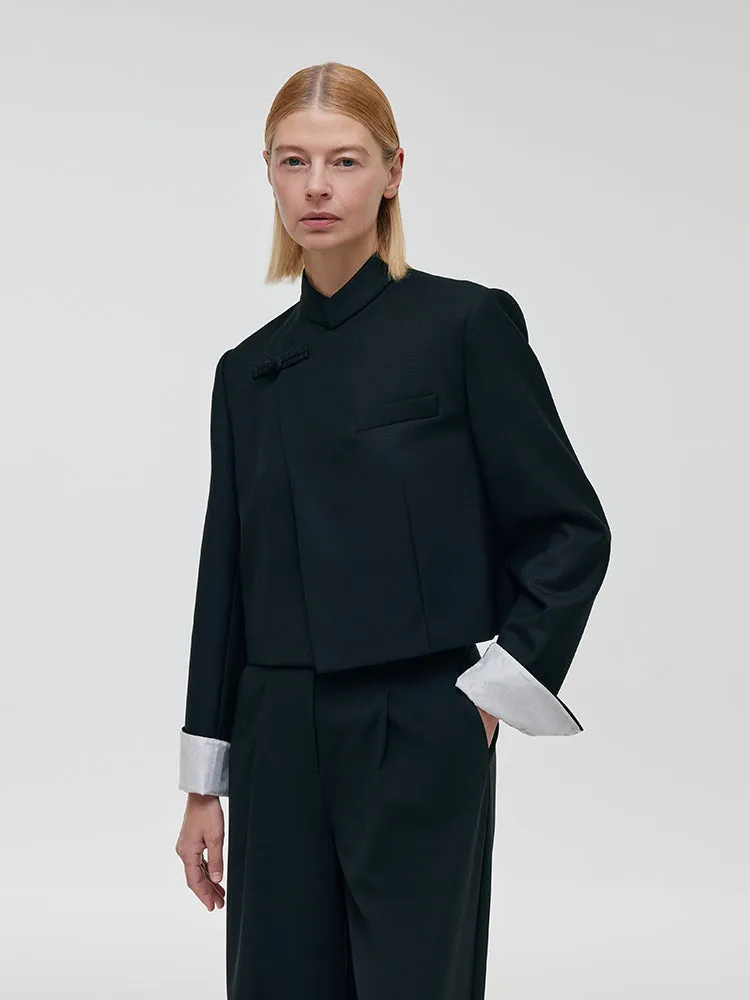 Worsted Wool New Chinese-Style Women Crop Jacket