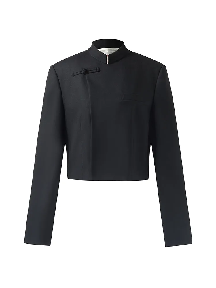 Worsted Wool New Chinese-Style Women Crop Jacket