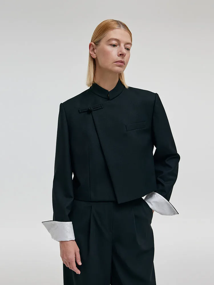 Worsted Wool New Chinese-Style Women Crop Jacket