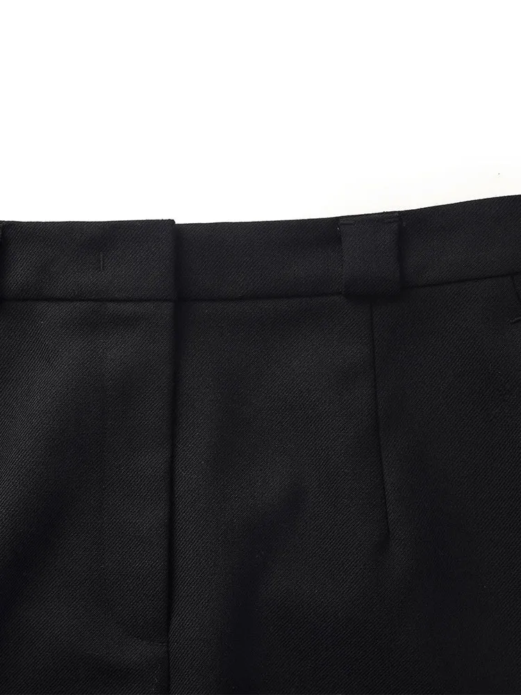 Worsted Wool Women Column Skirt With Leather Belt