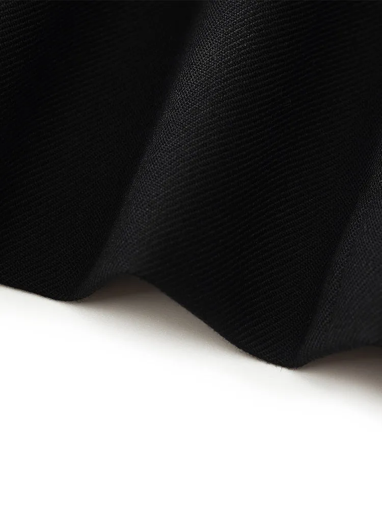 Worsted Wool Women Column Skirt With Leather Belt